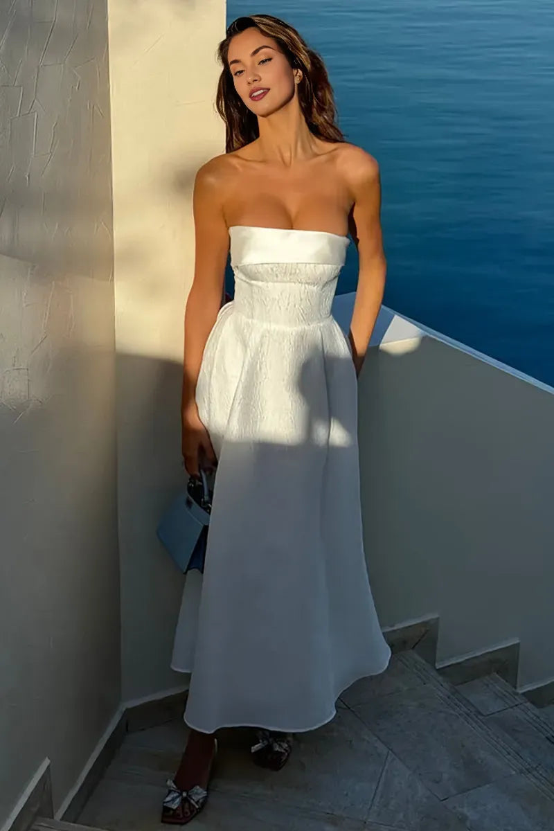 Robe Weitese trapèze bustier taille cintrée, élégante et texturée, robe longue de bal blanche